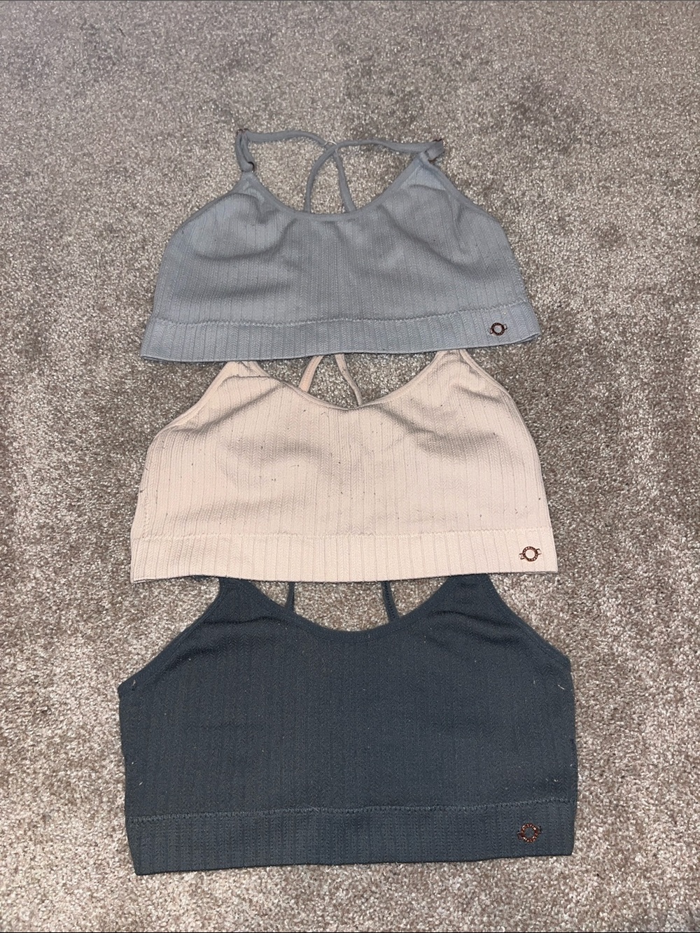Danskin Ribbed Sports Bra Trio - Light Blue, Cream, Charcoal